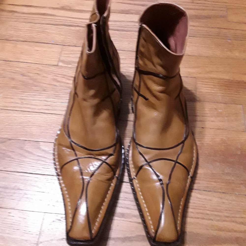 Jo Ghost Mens Leather Zip Ankle Boots Size 44 Beige